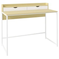 HOMCOM Schreibtisch mit Regal und 2 Schubladen im modernen Stil in Naturholzoptik und weißem Metall - 106L x 50B x 89H cm(m-6)