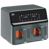 HOMCOM Heißluft Fritteuse ohne Öl Air Fryer Doppelbehälter 8L 2500 W 8 Programme einstellbare Temperatur Timer grau(m-6)