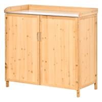 Outsunny Gartenarbeitstisch 2-in-1 - Doppeltüriger Gartenarbeitstisch mit Regal, verzinkter Stahlablage - Zedernholz vorbehandelt