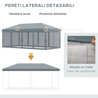 Outsunny Pergola Pliabila cu 6 Plase de tantari, Pergola de Gradina cu Structura din Otel, 591x297 cm, Crem Alb(m-6)