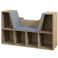 HOMCOM Bücherregal Bank 2-in-1 Design zeitgenössisch 6 Fächer 3 Kissen enthalten 102L x 30B x 61H cm Eiche Grau(m-1)