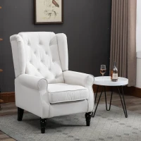 HOMCOM Fauteuil à Oreilles Fauteuil de Relaxation Fauteuil Vintage avec Capitonnage Pieds Tournés 74 cm x 86 cm x 102 cm Blanc Crème(m-2)