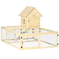 PawHut Kaninchenstall Villa aus Holz mit Laufstrecke, Rampe und verschließbaren Türen(m-6)