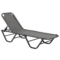 Outsunny Transat de Plage 5 Positions en Aluminium Relax Transat Textilène Gris + Noir 163 x 58,5 x 91 cm(m-6)