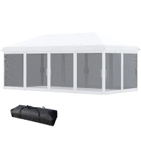 Outsunny Gartenpavillon Barnum Faltbarer Pop-up 6 x 3 m abnehmbare Moskitonetze + Transporttasche Creme Schwarz(m-1)