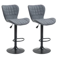 HOMCOM Set aus 2 Barhockern Design Gebogener geknöpfter Rücken Verstellbare Sitzhöhe 61-81 cm 360° drehbar Fußstütze Polyester-Samt Grau(m-1)
