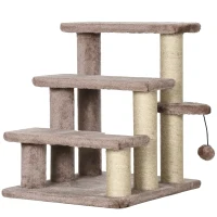 PawHut Arbre à chat, Escalier pour animaux de compagnie, 3 marches, balle de jeu, jusqu'à 5 kg, 45x40x48 cm, Marron(m-1)