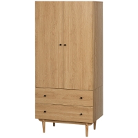 HOMCOM Kleiderschrank Garderobe mit 2 Türen, 2 Schubladen und Kleiderstange - 80 x 52 x 180 cm - Holzoptik
