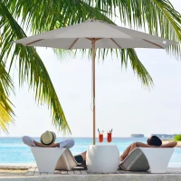 Outsunny Parasol en bois 300 cm Parasol de jardin Parasol de balcon en bambou Gris(m-2)