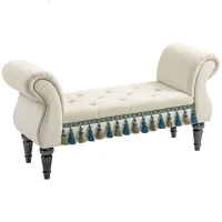 HOMCOM Banc rembourré, Banquette, Design vintage, jusqu'à 150 kg, 117x40x58 cm, Beige(m-6)