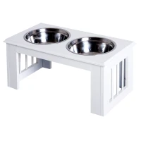 PawHut Station d'alimentation pour chiens, antidérapante, 58,4 x 30,5 x 25,4 cm, Blanc, 2 L par bol(m-1)