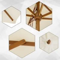 Outsunny Gerader Garten Sonnenschirm mit doppeltem Dach, groß Ø 2,5 x 2,3H m Bambusholz Creme(m-5)