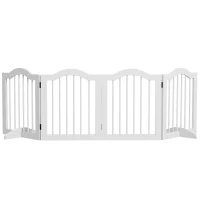 PawHut Barrière de Sécurité pour Chiens Pliable, 4 Panneaux, pour Escaliers, Couloirs, Portes, MDF/Bois Massif, Blanc(m-7)