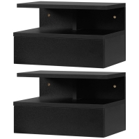 HOMCOM Set von 2 schwebenden Nachttischen - Set von 2 Nachttischen - Ausziehbare Schublade, Fach, Tablett - Schwarz Spanplatten