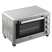 HOMCOM Mini Four 32L Mini Four avec Grille, Plaque de Cuisson, 3 Modes de Cuisson 100 °C-230 °C Température Réglable Four à Pizza avec Minuterie en Acier Inoxydable Argent