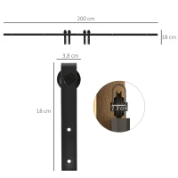 HOMCOM Système de Porte Coulissante Rail Porte Coulissante Accessoire en Acier au Carbone Noir 200 x 0,6 x 18 cm(m-3)