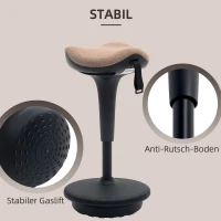 HOMCOM Balanceerkruk, Beweeglijke Zitting, Draaibaar, Hoogte Verstelbaar, Ergonomisch, 34 x 34 x 68,5-83,5 cm, Bruin(m-7)