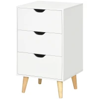 HOMCOM Kommode mit 3 Schubladen Nachtkonsole Aufbewahrungsmöbel im skandinavischen Stil aus Holz - 40 x 35 x 68,5 cm - Weiß(m-1)