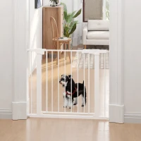 PawHut Barrière de Porte, Installation sans Perçage, Largeur Ajustable de 75-96 cm, Ouverture d'une Seule Main, Métal, Blanc, 76 cm de Hauteur(m-2)