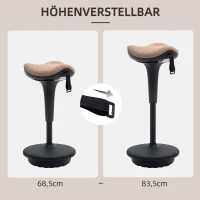 HOMCOM Balanceerkruk, Beweeglijke Zitting, Draaibaar, Hoogte Verstelbaar, Ergonomisch, 34 x 34 x 68,5-83,5 cm, Bruin(m-5)