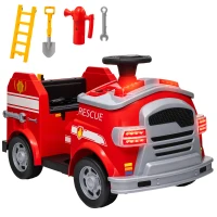 AIYAPLAY Voiture de pompiers électrique pour enfants, max. 3 km/h, sirène, feux bleus, outils, pour les enfants de 3 à 5 ans(m-6)