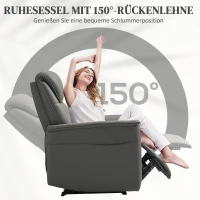 HOMCOM Liegesessel mit Taschenfederkernsitz und verstellbarer Fußstütze, Seitentaschen, für Wohnzimmer, Schlafzimmer, Hellgrau(m-4)