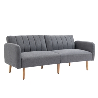 HOMCOM Canapé-Lit, 2 Places en Tissu, Canapé avec Fonction de Couchage, Polyester Style Lin, Bois de Caoutchouc, 173 x 75 x 73 cm, Gris