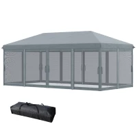 Outsunny Gartenpavillon Faltbarer Pop-up 6 x 3 m mit abnehmbaren Moskitonetzen + Transporttasche Grau(m-1)