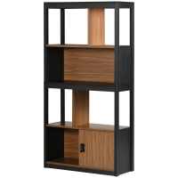 HOMCOM Bücherregal Regal Aufbewahrungsregal 4 Ebenen und 1 Tür für Wohnzimmer Büro Schlafzimmer 76,5 x 30 x 150 cm