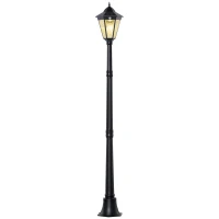 Outsunny Lanterne Solaire de Jardin Lampe de Jardin Lampadaire avec 19 LED 130 lumens 3000K Aluminium verre trempé Noir 22 x 22 x 194 cm(m-6)
