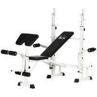 HOMCOM Banc de Musculation avec Support de Barre, Presse pour la Poitrine, Presse pour les Jambes, Accoudoir pour les Biceps Curl, Acier, noir + blanc