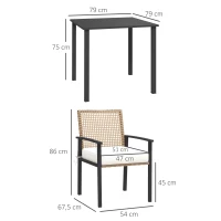 Outsunny Ensemble de Sies de Jardin, 5 pièces, Table, 4 chaises avec coussins, Cadre métallique, Décor en rotin, Nature(m-3)