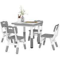 AIYAPLAY Kindertisch und 4 Stühle, höhenverstellbares 5-teiliges Set in Grau(m-6)