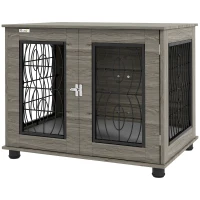 PawHut Cage pour Chiens avec Coussin, jusqu'à 20 kg/50 cm de longueur corporelle, en Métal, 80x56x63 cm, Gris/Décor bois(m-1)