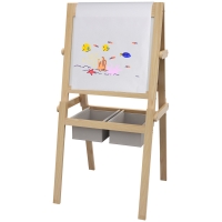 AIYAPLAY Kinderstaffelei Doppelseitige Schiefertafel Weiße Tafel Kreidetafel Papierrolle 58 x 50,5 x 109 cm Natur
