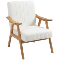HOMCOM Fauteuil rembourré au Design Scandinave, Velours, Cadre en Bois Massif, 68 x 74 x 82 cm, Naturel + Blanc crème