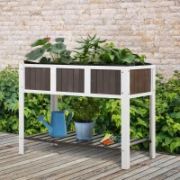 Outsunny Potager en Hauteur Table de Jardinage Table de Plantation en Bois pour Légumes Fleurs, Bac à Plantes avec Étagère, 119 x 57 x 89 cm, Sapin, tissu non tissé, Blanc+Gris(m-2)