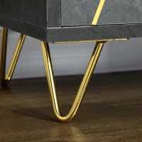 HOMCOM TV-Möbel TV-Bank bis zu 65 Zoll Länge 147 cm marmorierte Effektstruktur 2 Schränke 3 Türen mit Dämpfung verstellbare Regale Kabeldurchführung Belastbarkeit 100 kg - 147 x 35 x 52 cm - Metallbeine(m-5)