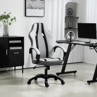 HOMCOM Silla Gaming Tapizada en PU y Malla Silla Gamer Giratoria con Función de Basculante Altura Ajustable Gris(m-7)