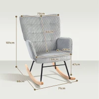 HOMCOM Fauteuil à bascule vintage, patins courbés, rembourrage épais, hêtre & acier, Gris clair(m-3)