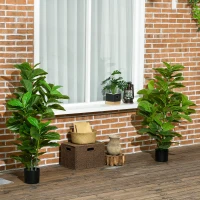 HOMCOM Set mit 2 künstlichen Feigenbäumen Kunstbaum mit Topf inklusive Höhe 110 cm grün(m-2)
