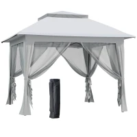 Outsunny Pavillon pliant Pop-Up Tente de jardin incl. Sac à roulettes Acier+Oxford+Mesh Gris 3,64x3,64x2,94m(m-6)