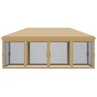 Outsunny Pavillon Faltpavillon 6 x 3 m Pop-up Abnehmbare Moskitonetze + Transporttasche Beige Schwarz(m-5)