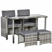Outsunny Ensemble de salon en rotin synthétique pour 4 personnes, ensemble de mobilier de jardin avec coussins, gris