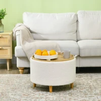 HOMCOM Repose-Pieds Pouf, Peluche Teddy, Espace de Rangement Caché, Couvercle Réversible, 56 cm x 56 cm x 42 cm, Blanc(m-2)