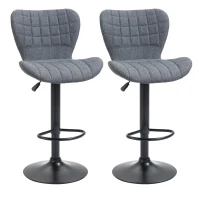 HOMCOM Set aus 2 Barhockern Design Gebogener geknöpfter Rücken Verstellbare Sitzhöhe 61-81 cm 360° drehbar Fußstütze Polyester-Samt Grau(m-6)
