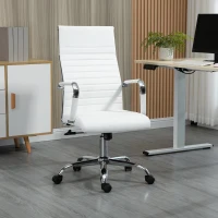 Vinsetto Chaise de bureau ergonomique Fauteuil de direction avec fonction bascule Chaise de bureau pivotante rembourrée en cuir synthétique Mousse Blanc 54 x 62 x 104-114 cm(m-2)