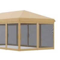 Outsunny Pavillon Faltpavillon 6 x 3 m Pop-up Abnehmbare Moskitonetze + Transporttasche Beige Schwarz(m-4)