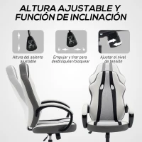 HOMCOM Silla Gaming Tapizada en PU y Malla Silla Gamer Giratoria con Función de Basculante Altura Ajustable Gris(m-5)