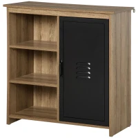 HOMCOM Industrie-Buffet - Stehendes Aufbewahrungsmöbel 3 Fächer Schrank - in Holz und Metall Schwarz(m-1)